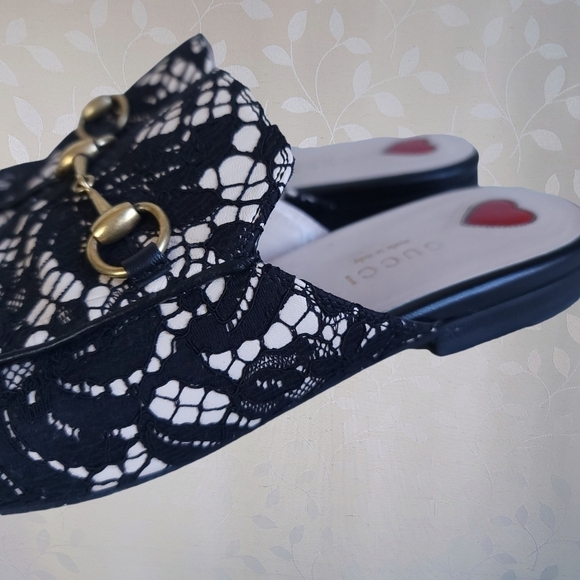 Gucci Princetown Loafer Mules Lace Overlay Horsebit Leather Black Nude 36 - Picture 6 of 15